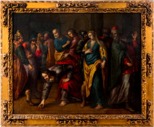 Lot 117: A Flemish school oil on copper painting depicting the Pericope Adulterae